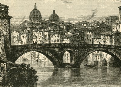 द फेब्रियनियन ब्रिज, रोम, 1890। द्वारा अज्ञात