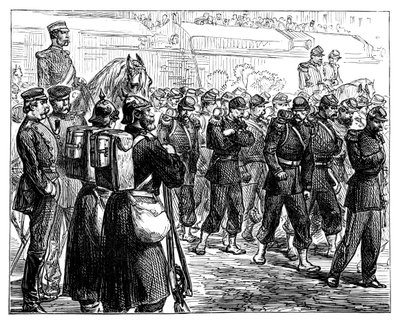 मेटज़ को छोड़ने वाले फ्रांसीसी सैनिक, c1870 द्वारा अज्ञात