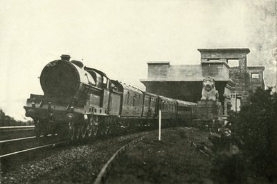 द मेनाई ब्रिज को छोड़ने वाला आयरिश मेल, c1930। द्वारा अज्ञात