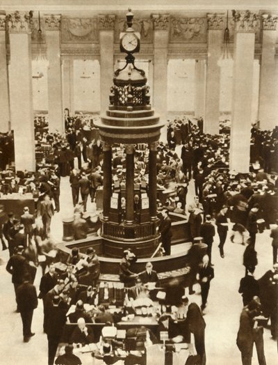 लंदन के लॉयड्स, 1933, 1935 में अंडरराइटिंग रूम में द लुटीन बेल। द्वारा अज्ञात