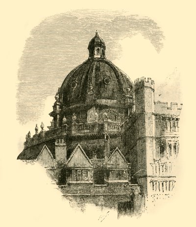 रैडक्लिफ़ लाइब्रेरी, ब्रसेनोज़ के चतुष्कोण से, 1898। द्वारा अज्ञात
