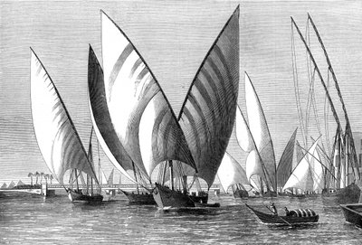 नदी Boulak ब्रिज, काहिरा, Dahabeahs गुजरने के साथ, 1874 द्वारा अज्ञात