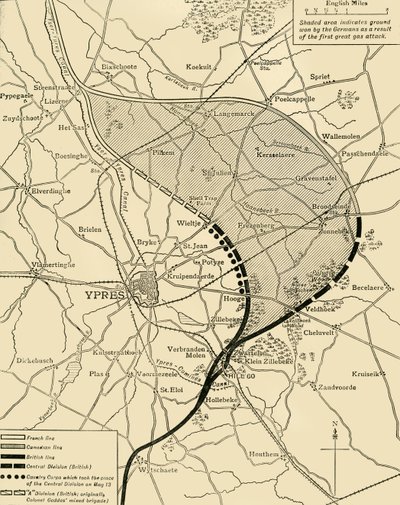 Ypres की दूसरी लड़ाई से पहले और बाद में Ypres का सामर्थ्य ..., प्रथम विश्व युद्ध, 1915, c1920। द्वारा अज्ञात