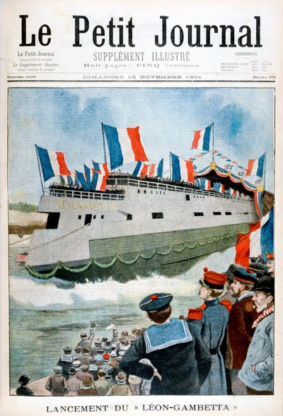 1901 में फ्रांस के बख्तरबंद क्रूजर लियोन गैम्बेटा का शुभारंभ द्वारा अज्ञात