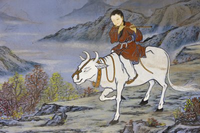 ज़ेन बौद्ध धर्म के दस ऑक्स हेर्डिंग चित्र ज्ञान के चरणों का प्रतिनिधित्व करते हैं, बैल की पीठ पर घर आ रहे हैं, सियोल, कोरी डू सूद द्वारा अज्ञात