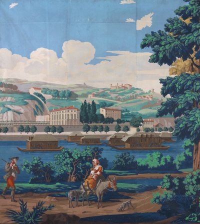 तीन सम्मिलित पैनल: ल्योन के दृश्य, फ़्रांस, पहला संस्करण, 1821। द्वारा अज्ञात