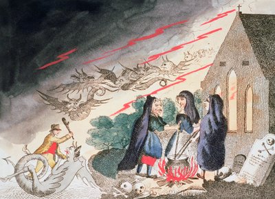 एक कब्रिस्तान में तीन चुड़ैलें, c1790 द्वारा अज्ञात