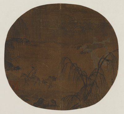विलो पेड़ों के नीचे यात्री, युआन या मिंग राजवंश, 1279-1644। द्वारा अज्ञात
