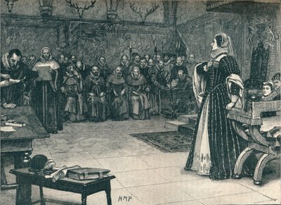 1586 1905 में फ़ॉर्शिंगय कैसल में मैरी क्वीन ऑफ़ स्कॉट्स का ट्रायल। द्वारा अज्ञात