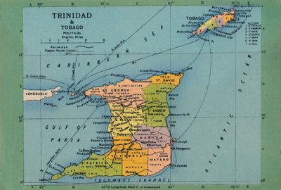 त्रिनिदाद और टोबैगो का नक्शा, c1940s। द्वारा अज्ञात