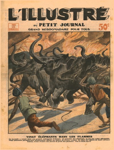 आग की लपटों में 19 हाथी, 1932। द्वारा अज्ञात