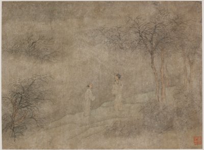 मिस्टी ग्रोव में टहलते हुए दो आदमी, मिंग राजवंश, 1368-1644। द्वारा अज्ञात