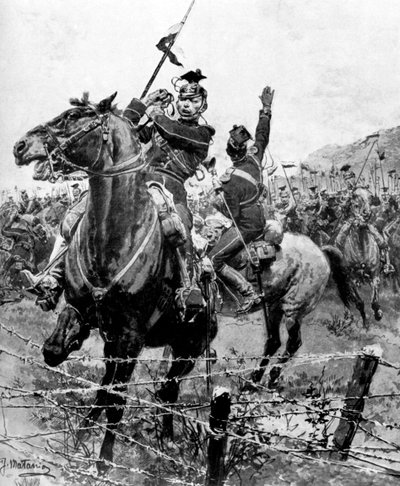 उहलान्स ने लेग, बेल्जियम, प्रथम विश्व युद्ध, 1914 के पास कांटेदार तार द्वारा जाँच की द्वारा अज्ञात