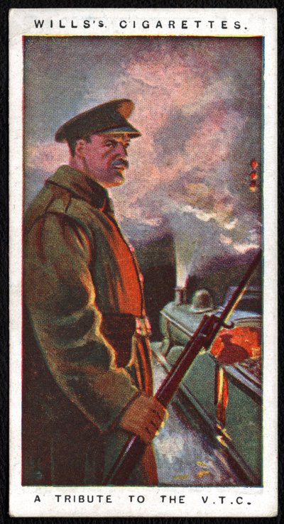 यूनाइटेड किंगडम : इंपीरियल टोबैको कंपनी द्वारा 1917 में सैन्य और नागरिक बलों के युद्ध प्रयासों के लिए एक श्रद्धांजलि के रूप में प्रकाशित चौबीस सिगरेट कार्डों की एक श्रृंखला में से एक द्वारा अज्ञात