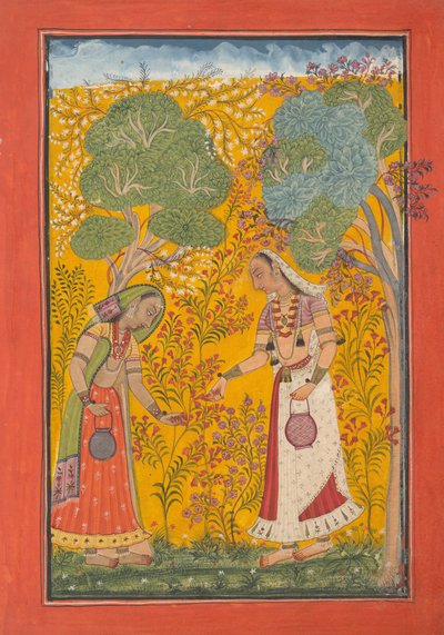 वासंती रागिनी, पेज ऑफ़ ए रागमाला सीरीज़ गारलैंड ऑफ़ म्यूज़िकल मोड्स, ca. 1710। द्वारा अज्ञात