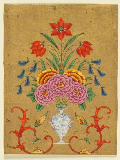 फूलों की व्यवस्था और स्क्रॉलवर्क के साथ फूलदान, c. 1750-1800। द्वारा अज्ञात