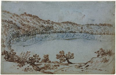 झील नेमी रेक्टो का दृश्य रोमन खंडहरों का छोटा समूह, सी। 1650। द्वारा अज्ञात