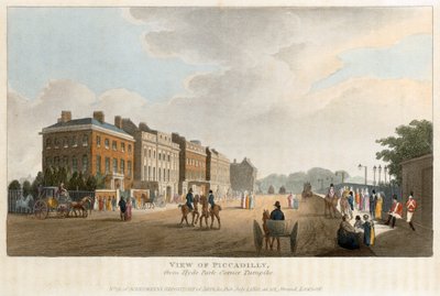 'हाइड पार्क कॉर्नर टर्नपाइक से पिकाडिली का दृश्य', लंदन, 1810 द्वारा अज्ञात