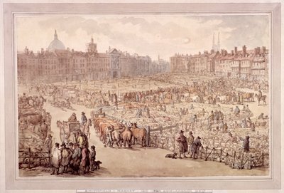 स्मिथफील्ड मार्केट, लंदन का दृश्य, 1810 द्वारा अज्ञात