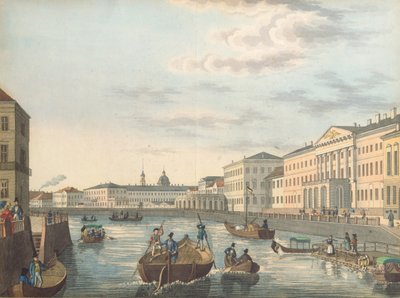 1820 के दशक में सेंट पीटर्सबर्ग में फोंटंका नदी का दृश्य द्वारा अज्ञात