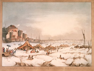 थ्री क्रेन व्हार्फ, लंदन, 1814 से जमी हुई नदी टेम्स का दृश्य द्वारा अज्ञात