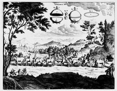 वॉन गुइरिकेस वायु दबाव की ताकत का प्रदर्शन, 1672 द्वारा अज्ञात