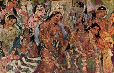 राजा महाजनका अजंता की गुफाओं से दीवार पेंटिंग, c480 द्वारा अज्ञात