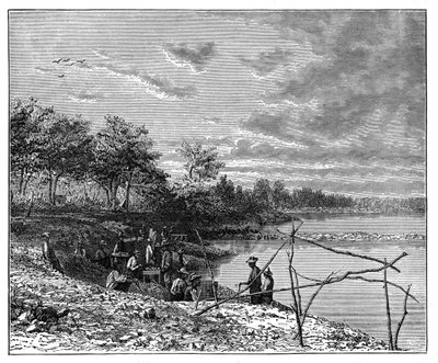दक्षिण अफ्रीका के वल नदी के तट पर हीरे के लिए रेत धोना c1890 द्वारा अज्ञात