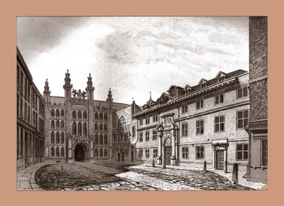1886 में गिल्डहॉल चैपल और ब्लैकवेल हॉल का पश्चिम दृश्य द्वारा अज्ञात