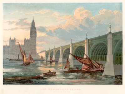 वेस्टमिंस्टर ब्रिज, लंदन, थेम्स के दक्षिणी तट से, 1858 द्वारा अज्ञात