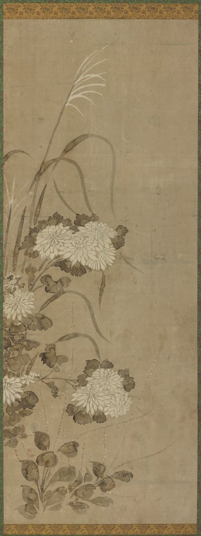 सफेद गुलदाउदी और घास, ईदो काल, 1615-1868। द्वारा अज्ञात