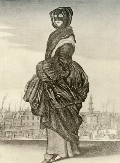 विंटर - अंग्रेजी महिला की बाहरी सर्दियों की पोशाक, चार्ल्स I का शासनकाल, c1620-1640, 1937 द्वारा अज्ञात