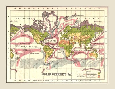 ओशन क्यूरेंट दिखा रहा विश्व मानचित्र, 1902। द्वारा अज्ञात