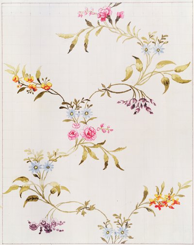 अन्ना मारिया गार्थवाइट (1690-1763), 1744 (कागज पर wc, हस्तांतरण के लिए चुकता) द्वारा स्पाइटलफील्ड्स में बुने जाने वाले रेशम सामग्री के लिए नक्काशी और गुलाब के फूलों का डिज़ाइन। द्वारा अज्ञात अज्ञात