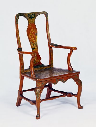 कैबिनोल पैर के साथ रानी ऐनी लाल जपनाड आर्मचेयर, c.1710 द्वारा अज्ञात अज्ञात
