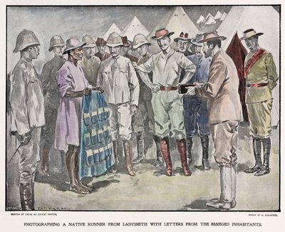 अफ़्रीकी बोअर युद्ध के दौरान ब्रिटिश सैनिकों को पत्र वितरित करते हुए, c 1900 द्वारा अज्ञात