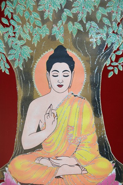 बुद्ध आशीर्वाद दे रहे हैं। थांगका, काठमांडू, नेपाल द्वारा अज्ञात