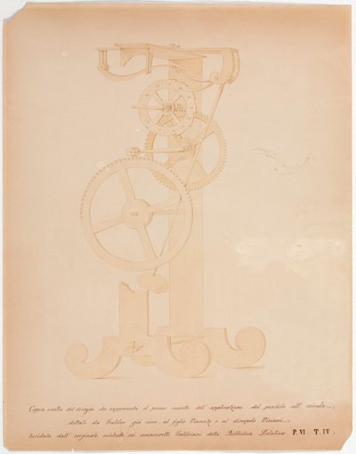 घड़ियां, गैलीलियो के प्रस्तावित पेंडुलम अनुप्रयोग का सामान्य आरेखण, c 1642 द्वारा अज्ञात
