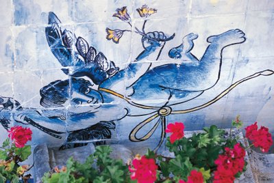 करूब, टाइल टाइलें, फ्रोंटेइरा, लिस्बन, पुर्तगाल, विवरण के मार्क्विस का महल द्वारा अज्ञात कलाकार