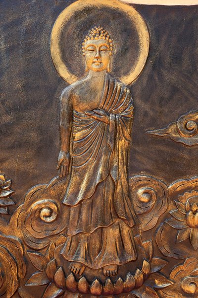 चुआ थिएन लाम गो बौद्ध शिवालय। शाक्यमुनि बुद्ध। वरद मुद्रा: दान का इशारा। थाय निन्ह। वियतनाम द्वारा अज्ञात