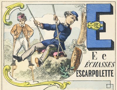 E : echasses, escarpolette - खेल वर्णमाला, c.1890 (चित्रण) द्वारा अज्ञात