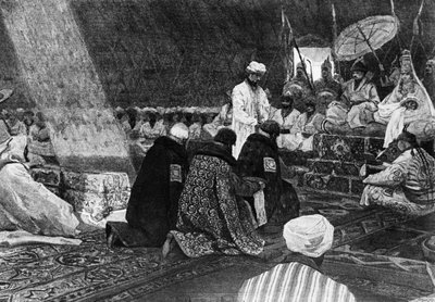 ए, एफ, मैक्सिमोव की एक पेंटिंग से 14वीं शताब्दी में टारटर शासकों को श्रद्धांजलि देने वाले रूसियों के गोल्डन होर्डे के दिनों का चित्रण। द्वारा अज्ञात