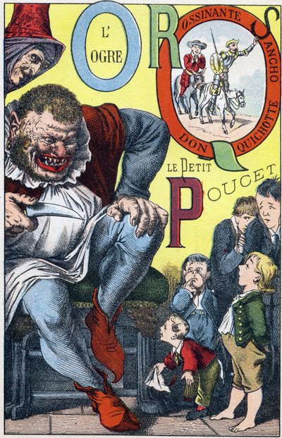 पत्र: OPQRS - L'Ogre et le Peucet, Don Quixote, Rossinante और Sancho - "ABC Les Images en Alphabet" में उत्कीर्णन - इमेजिंग d'Epinal - Pellerin and Cie, प्रिंटर-प्रकाशक, एपिनल, 19वीं सदी के अंत में, लगभग 1890 - 10 पृष्ठ - मंद: 19.5 x 13.5 द्वारा अज्ञात