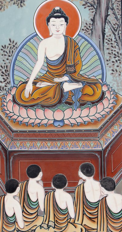 बुद्ध का जीवन एक बुद्ध के रूप में, एक जागृत व्यक्ति के रूप में, वह अपने पांच साथी अभ्यासियों को असंतोष का महान सत्य, कारण का महान सत्य (लालसा), समाप्ति का महान सत्य, और महान आठ गुना पथ की शिक्षा देने के लिए लौट आया। समाप्ति द्वारा अज्ञात