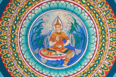 बुद्ध का जीवन। बुद्ध के जीवन को दर्शाती छत की कलाकृति। वाट इंपेंग। वेंटियन। लाओस, 20151029, वियनतियाने, लाओस द्वारा अज्ञात