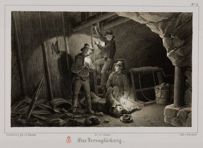 खनन, धातु अयस्क खनन दुर्घटना, जर्मनी, सी 1851 द्वारा अज्ञात