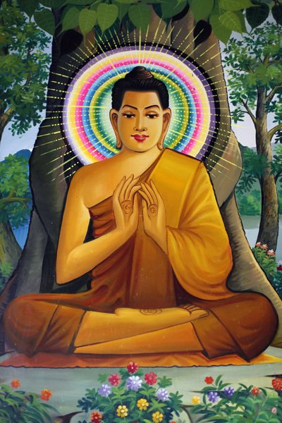वाट थान नोम पेन्ह कंबोज में बैठे हुए बुद्ध को चित्रित करने वाली पेंटिंग द्वारा अज्ञात