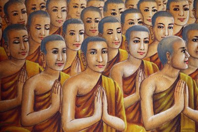 भिक्षुओं को चित्रित करने वाली पेंटिंग (बुद्ध को सुनते हुए) उडोंग कंबोज द्वारा अज्ञात