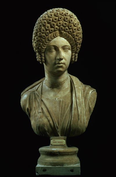 एक महिला का पोर्ट्रेट बस्ट, रोमन, फ्लेवियन राजवंश, c.69-96 AD (संगमरमर) द्वारा अज्ञात