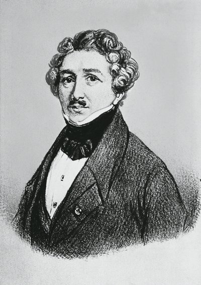 लुई-जैक्स-मैंडे डागुएरे (1787-1851) का पोर्ट्रेट, फ्रांसीसी कलाकार, भौतिक विज्ञानी और रसायनज्ञ, फोटोग्राफी की डगुएरियोटाइप प्रक्रिया के अपने आविष्कार के लिए मान्यता प्राप्त है। द्वारा अज्ञात कलाकार